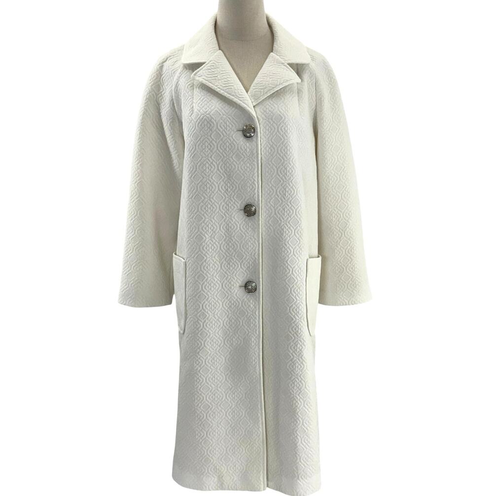 Vintage 70s Women's Medium White Double-Knit Swing Coat by Jerold